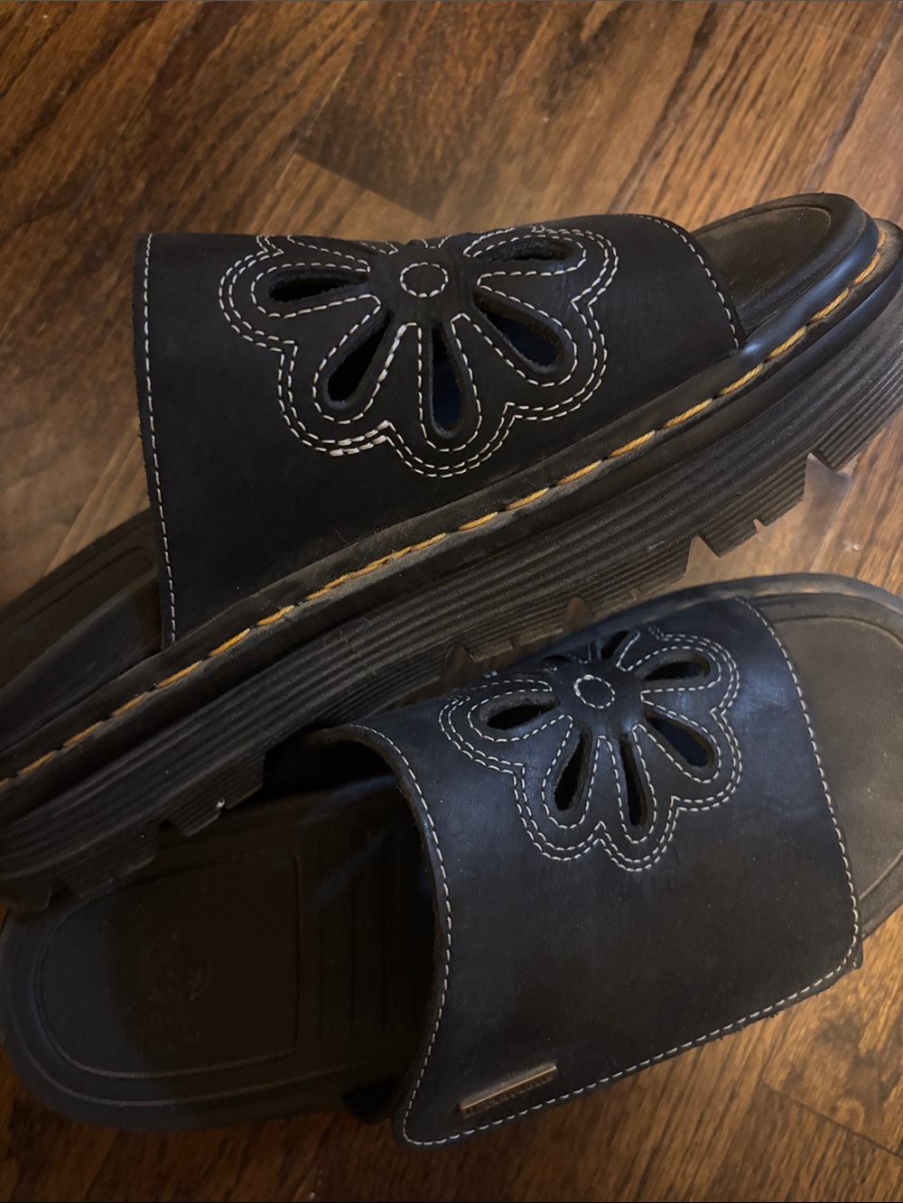 Dr. Martens Black Floral Cutout Slide Sandals - Picture 5 of 6